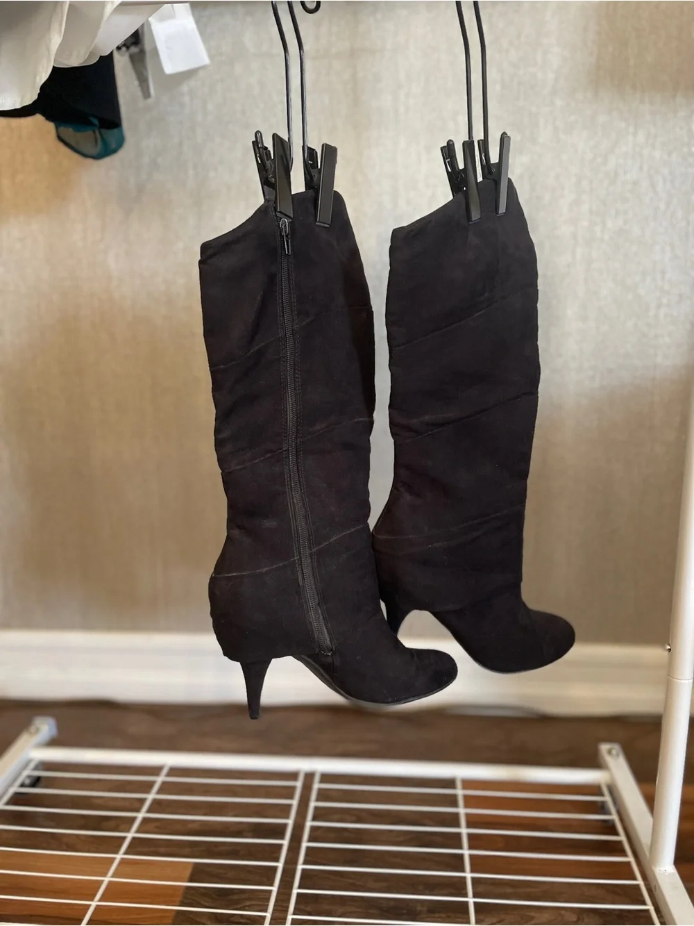 Fergalicious Women's Black Suede Knee-High Stiletto Boots